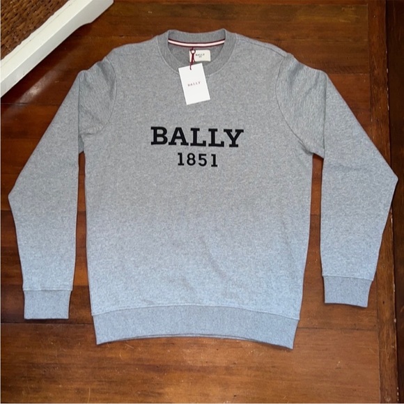 NWT Bally 1851 Melange Cotton Embroidered Logo Sweatshirt in Gray - Picture 2 of 16